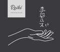 Reiki symbol. A sacred sign Hon Sha Ze Sho Nen. A hand holds Reiki Hon Sha Ze Sho Nen sign on a black background