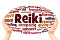 Reiki word cloud hand sphere concept Royalty Free Stock Photo