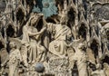 REIMS FRANCE 2018 AUG: statues of saints outside of the cathedral of reims . It is the seat of the Archdiocese of Reims, where the