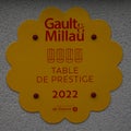 Gault Millau French restaurant guide plaque at the Two Star Michelin and Relais Chateaux award-winning Restaurant Le Parc in Reims