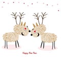 Rein Deers with finger prints Happy new year greeting card vector