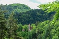 Rein - Scenic view of small church surrounded by lush green forest land in Grazer Bergland, Prealps East of the Mur, Styria Royalty Free Stock Photo