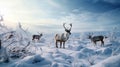 Reindeer against the backdrop of a tundra landscape. AI generated