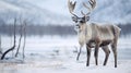 Reindeer against the backdrop of a tundra landscape. AI generated