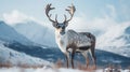 Reindeer against the backdrop of a tundra landscape. AI generated