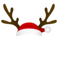 Reindeer antlers and santa claus cap mask template on white background. Vector illustration for design Royalty Free Stock Photo