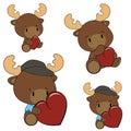 Reindeer baby cartoon heart set