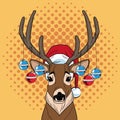 Reindeer with balls Christmas pop art Royalty Free Stock Photo