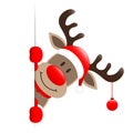 Reindeer With Bauble Looking Outside Banner Right