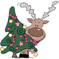 Reindeer behind christmas tree