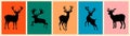 Reindeer black silhouette vector art set isolated. Royalty Free Stock Photo