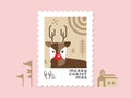 Reindeer in brown tone - Christmas stamp flat design for greeting card and multi purpose - Vector illustration Royalty Free Stock Photo