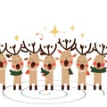 Reindeer choir singing Christmas carols with scarfs vector graphics