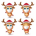 Reindeer christmas character vector set. Reindeer collection characters wearing face mask for covid-19 campaign for new normal.