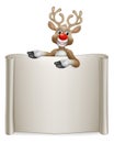 Reindeer Christmas Scroll Sign Cartoon Royalty Free Stock Photo