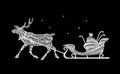 Reindeer Christmas sleigh gift delivery embroidery patch. White black New Year fashion decoration deer cart textile Royalty Free Stock Photo