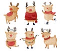 Reindeer . Christmas theme . Watercolor paint cartoon characters . Isolated . Set 2 of 4 . illustration