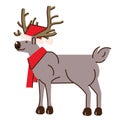 Reindeer. Reindeer Christmas vector illustration. Stand deer with red nose. Cartoon reindeer Xmas holiday icons Royalty Free Stock Photo