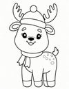 reindeer winter and christmas coloring page for kids Royalty Free Stock Photo