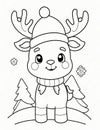 reindeer winter and christmas coloring page for kids Royalty Free Stock Photo