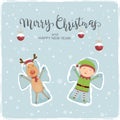 Reindeer and Elf Snow Angels Royalty Free Stock Photo