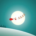 Reindeer flying and pulling Santa Claus - silhouette on winter moonlight background Royalty Free Stock Photo