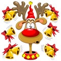 Reindeer Fun Christmas Cartoon with Bells Royalty Free Stock Photo