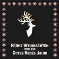 Reindeer with German text, Frohe Weinachten und ein Gutes Neus Jahr, means Merry Christmas and Happy New Year. Royalty Free Stock Photo