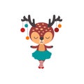 Reindeer girl Christmas character. Cute sweet little deer