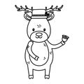 Reindeer with hat and bell celebration merry christmas thick line