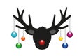 Reindeer head with colorful christmas tree balls Royalty Free Stock Photo