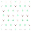 Reindeer head, fir tree seamless cartoon pattern on white background stock vector illustration design element