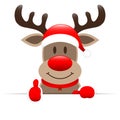 Reindeer Holding Horizontal Banner Right Thumb Up