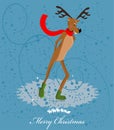 Reindeer ice skating card Royalty Free Stock Photo