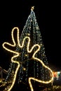 Reindeer Light and Christmas tree Lights Royalty Free Stock Photo