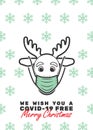 Reindeer with mask and We wish you a covid-19 free Merry Christmas text