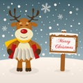 Reindeer with Merry Christmas Sign Royalty Free Stock Photo