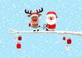 Reindeer Pulling Sleigh With Santa On Bough Light Blue Royalty Free Stock Photo