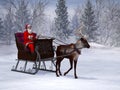 Reindeer pulling a sleigh with Santa Claus. Royalty Free Stock Photo