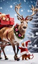 A Reindeer Pulling A Sler With A Christmas Tree In The Background. Generative AI Royalty Free Stock Photo