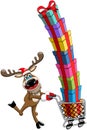 Reindeer Pushing Cart Stack Gifts Isolated