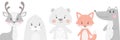 Reindeer, raccoon, seal, wolf, penguin, bear, fox baby winter set. Cute animal illustration Royalty Free Stock Photo