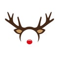 Reindeer with red nose costume mask hairband isolated on white