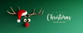 Reindeer with red nose and Santa hat on green Christmas background Royalty Free Stock Photo