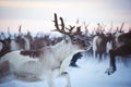 A reindeer running in a herd Royalty Free Stock Photo