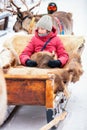 Reindeer safari in Lapland Royalty Free Stock Photo