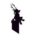 Reindeer Santa Claus is a black silhouette sitting on chimney. Artwork Happy Christmas. The roof vector illustration Young fawn