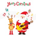 Reindeer And Santa Claus Singing And Playing Guitar