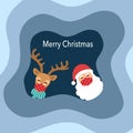 Reindeer and Santa Claus wearing red medical face mask in blue layer background. Merry Christmas festival celebration in Covid-19 Royalty Free Stock Photo