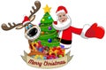 Reindeer Santa Claus wishing merry christmas decorated xmas tree